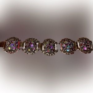 JUDY LEE 5 Link Molded Iridescent Carnival Glass Vintage Chain Bracelet